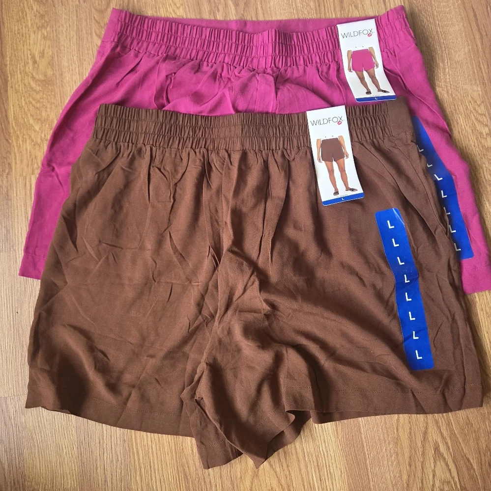 Wildfox Shorts Size L NWT 2-Pack Fuschia and Brown Casual Outdoor Gorpcore - Picture 2 of 8